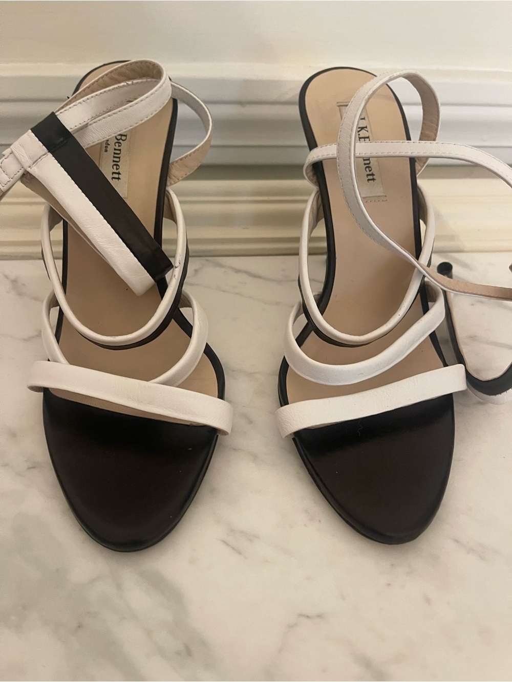 LK Bennett Black and White Multi-Strap Heeled Sandals